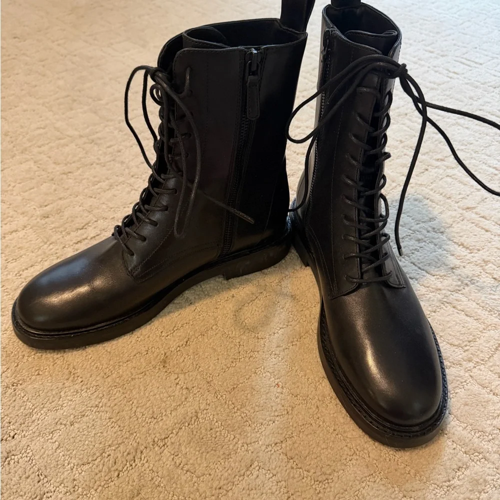 Tory Burch Black Lace-Up Combat Boots